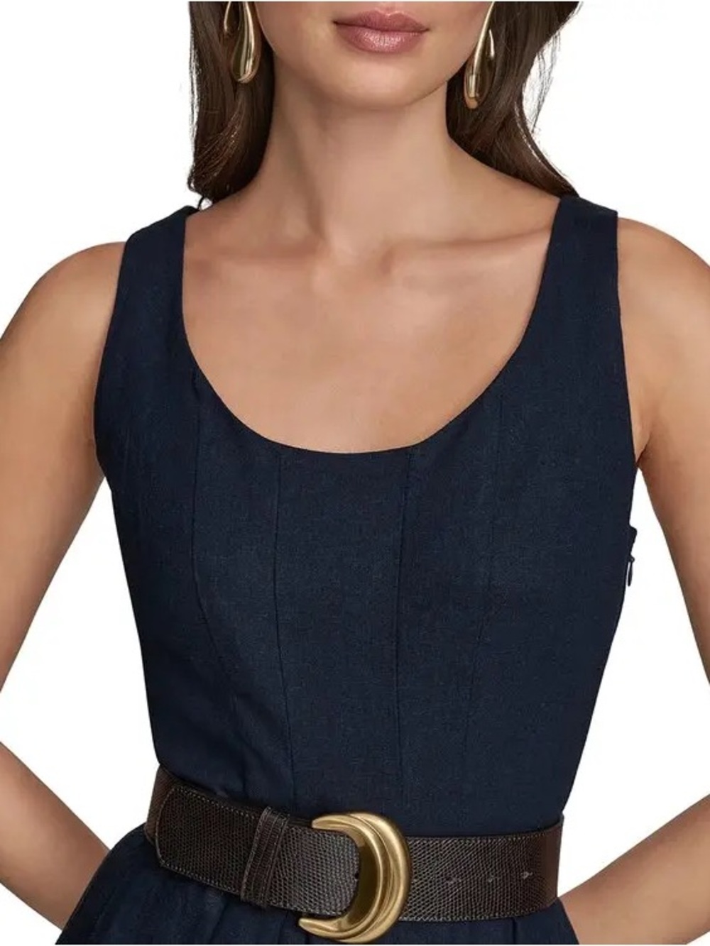 Donna Karan New York Belted A-Line Midi Dress Size 6 Blue - Picture 3 of 15